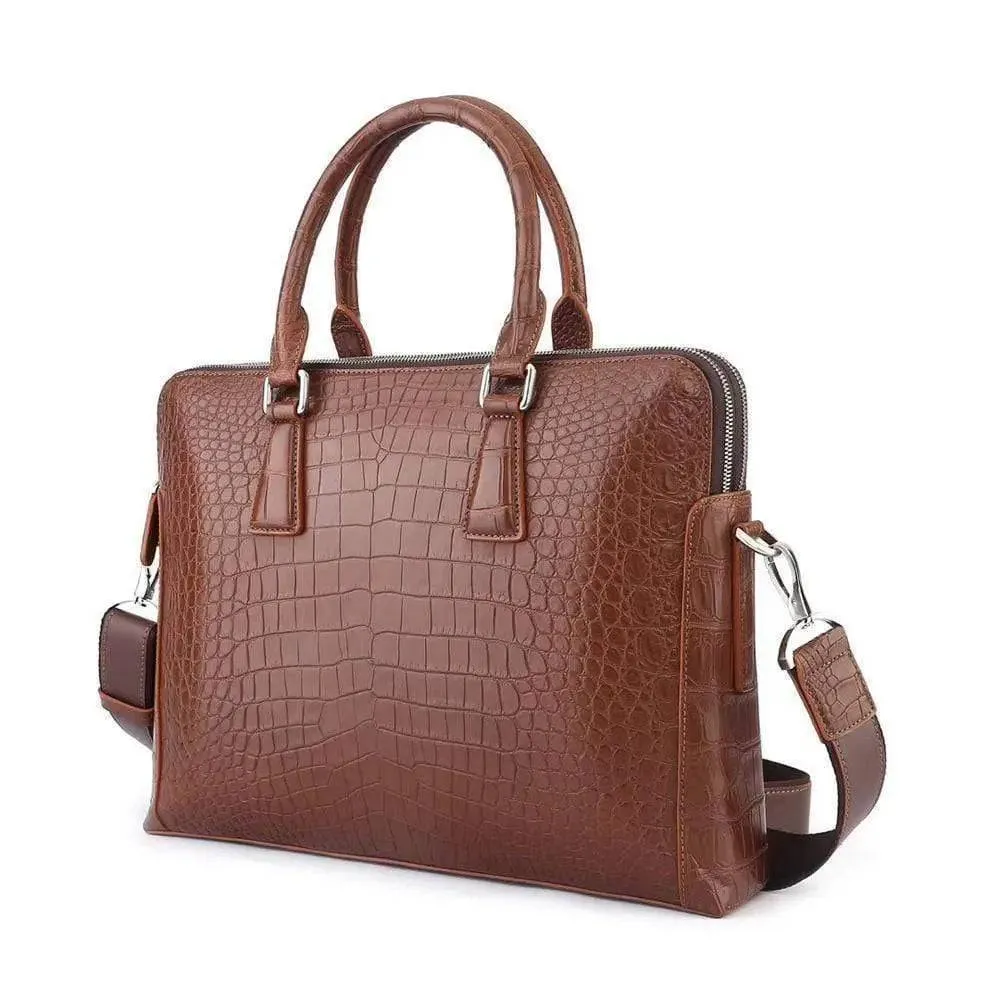 Men's Crocodile  Leather Laptop Bags Briefcase Tan