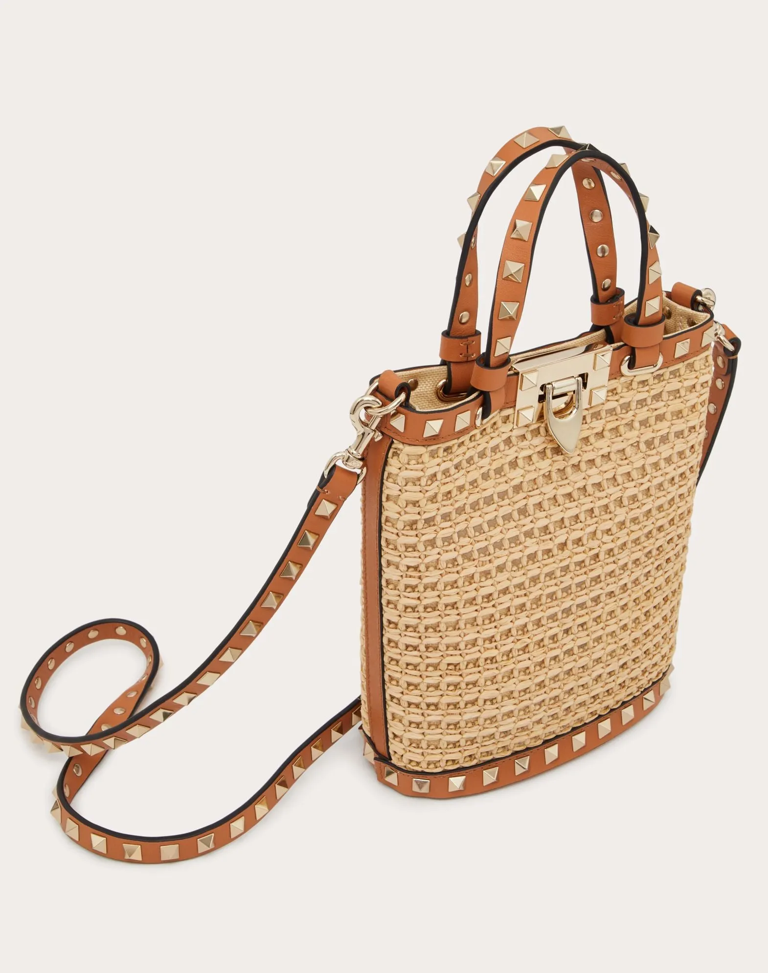 Mini Rockstud Raffia Shoulder Bag