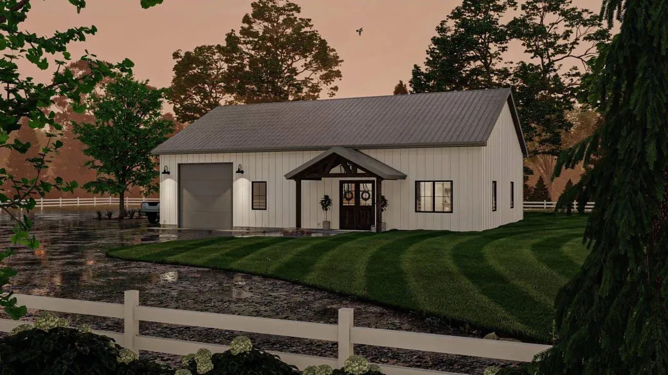 Modern Barndominium Style 2-Bedroom Home with Spacious Garage and High Ceilings