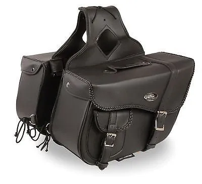 MOTORCYCLE 2PC WATERPROOF LARGE BRAIDED THROWOVER SADDLEBAG W/BONUS & GUN POCKET