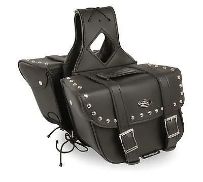 MOTORCYCLE 2PC WATERPROOF MEDIUM STUDDED ZIPOFF PVC SLANTED THROWOVER SADDLEBAG