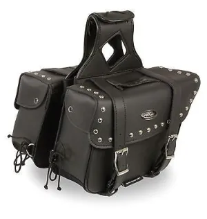 MOTORCYCLE 2PC WATERPROOF MEDIUM STUDDED ZIPOFF PVC SLANTED THROWOVER SADDLEBAG