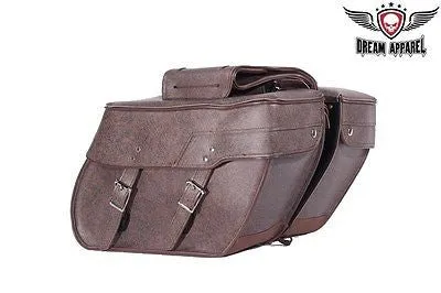 MOTORCYCLE LARGE 2 PC BROWN 2 STRAP PVC SADDLEBAG GREAT PRICE 16 7.25 11