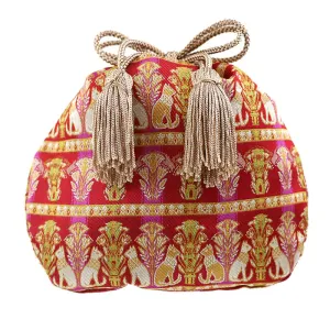 Nishijin-ori Small Drawstring Bag - Cat / Ruby -,  Made in Kyoto, Japan,  Japanese traditional craft purse