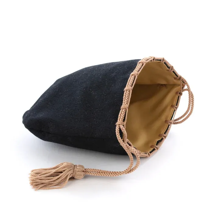 Nishijin-ori Small Drawstring Bag - Grapevine / Black -,  Made in Kyoto, Japan,  Japanese traditional craft purse