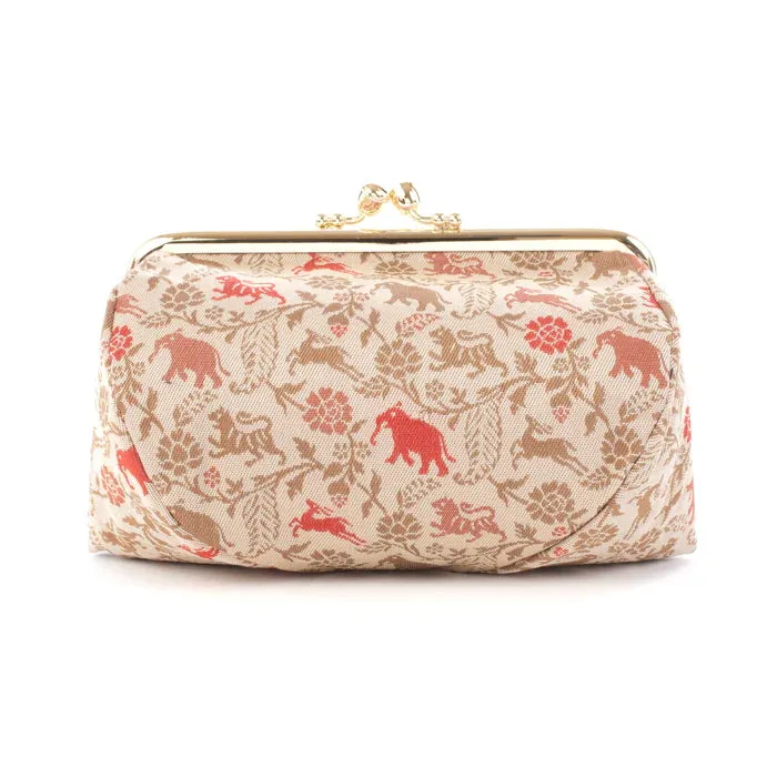 Nishijin-ori Small Pouch - Tiger / Cream -, Made in Kyoto, Japan, Cosmetic Pouch, Makeup Pouch, Japanese Gamaguchi Pouch, Travel Toiletry Pouch, Stationery Pouch, Bag organizer, Bag in Bag