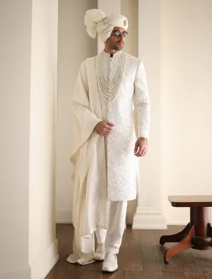 OFF-WHITE INTRICATELY EMBROIDERED SHERWANI