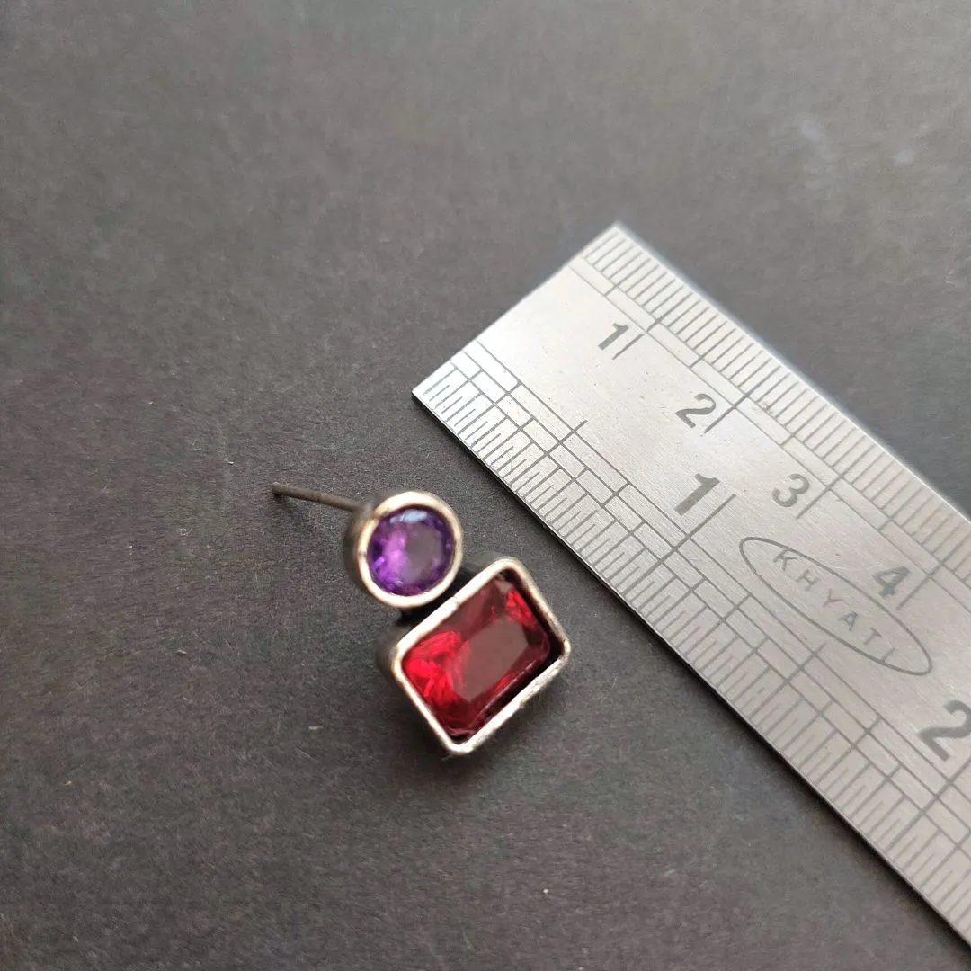 Passionate Fusion: Bright Red and Purple Stone Stud