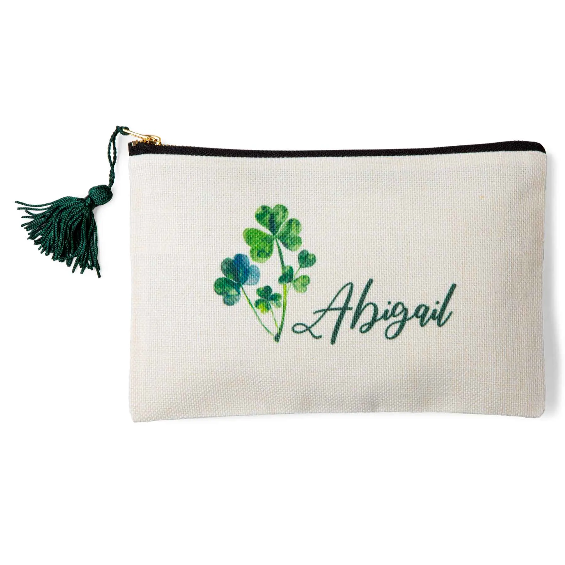 Personalized Shamrocks Makeup Bag with Green Tassel