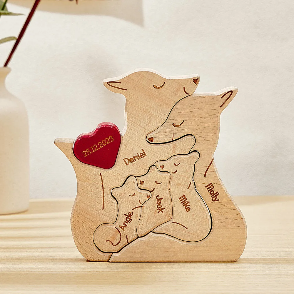 Personalized Wooden Fox Custom Family Member Names Puzzle Home Decor Gifts