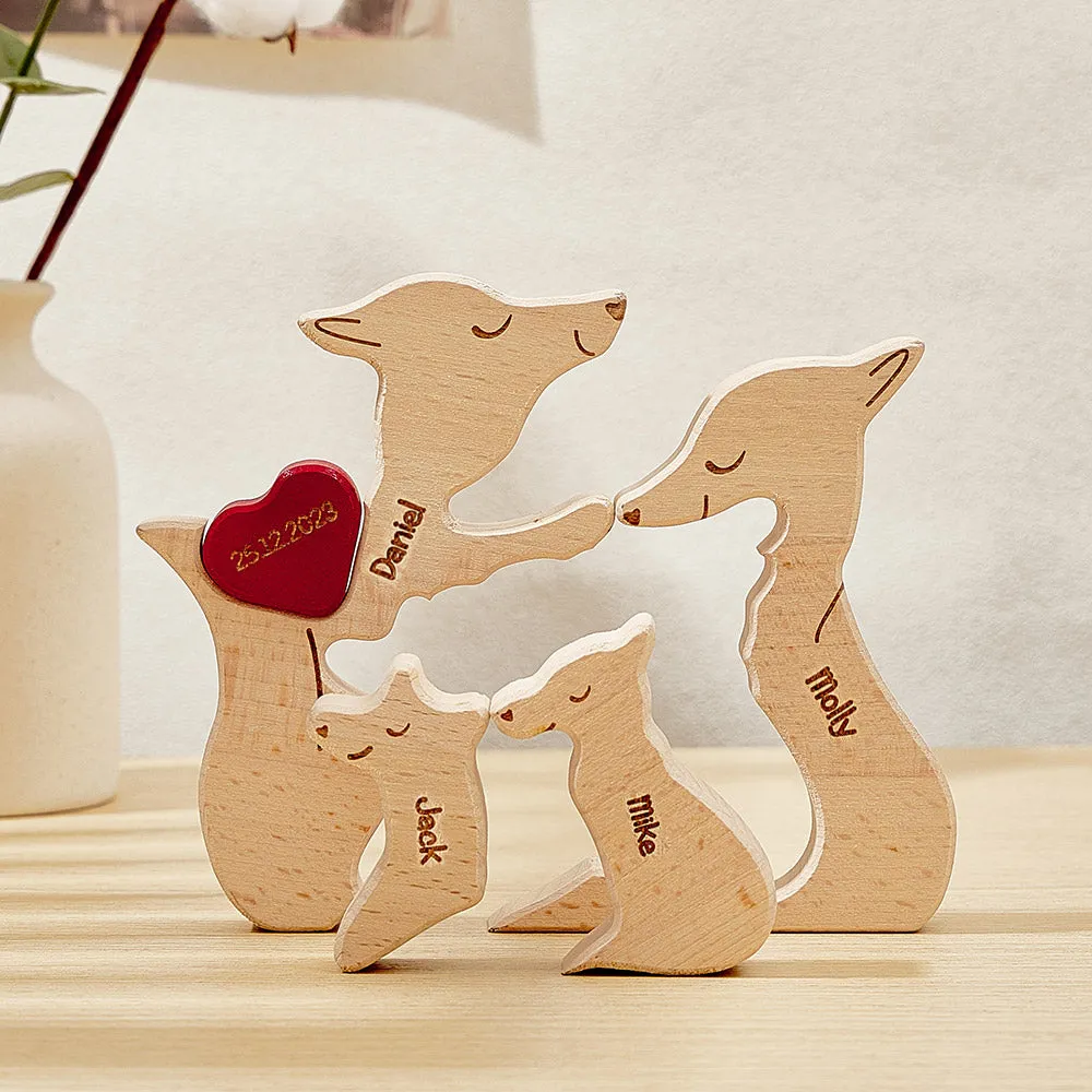 Personalized Wooden Fox Custom Family Member Names Puzzle Home Decor Gifts