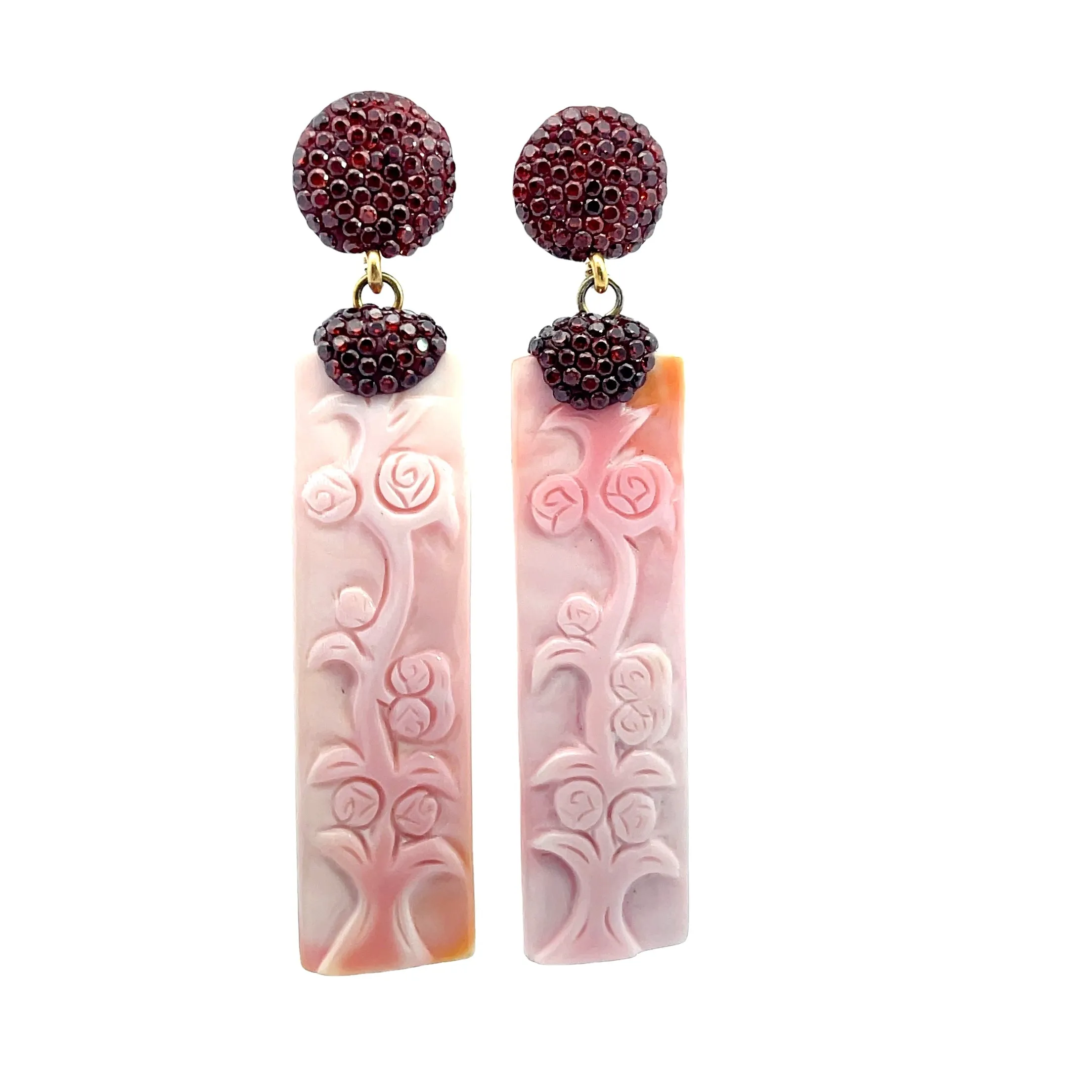 Pink Elegant Carved Sterling Silver Drop Earrings