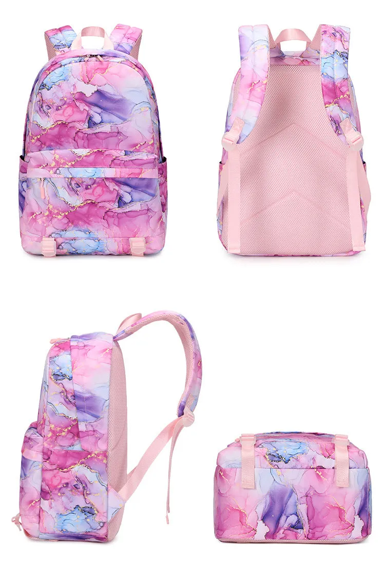 Pink Marble School Bag Backpack and Lunch Bag