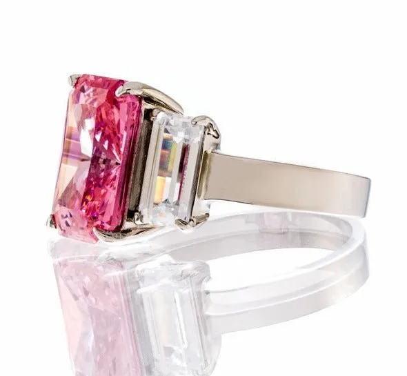 Pink Radiant Cut Cubic Zirconia Engagement Ring In Sterling Silver