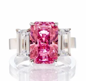 Pink Radiant Cut Cubic Zirconia Engagement Ring In Sterling Silver