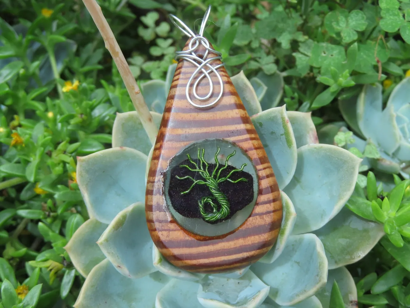 Polished Zebra Wood Pendant With Purpurite Centre & Tree Of Life - sold per piece From South Africa