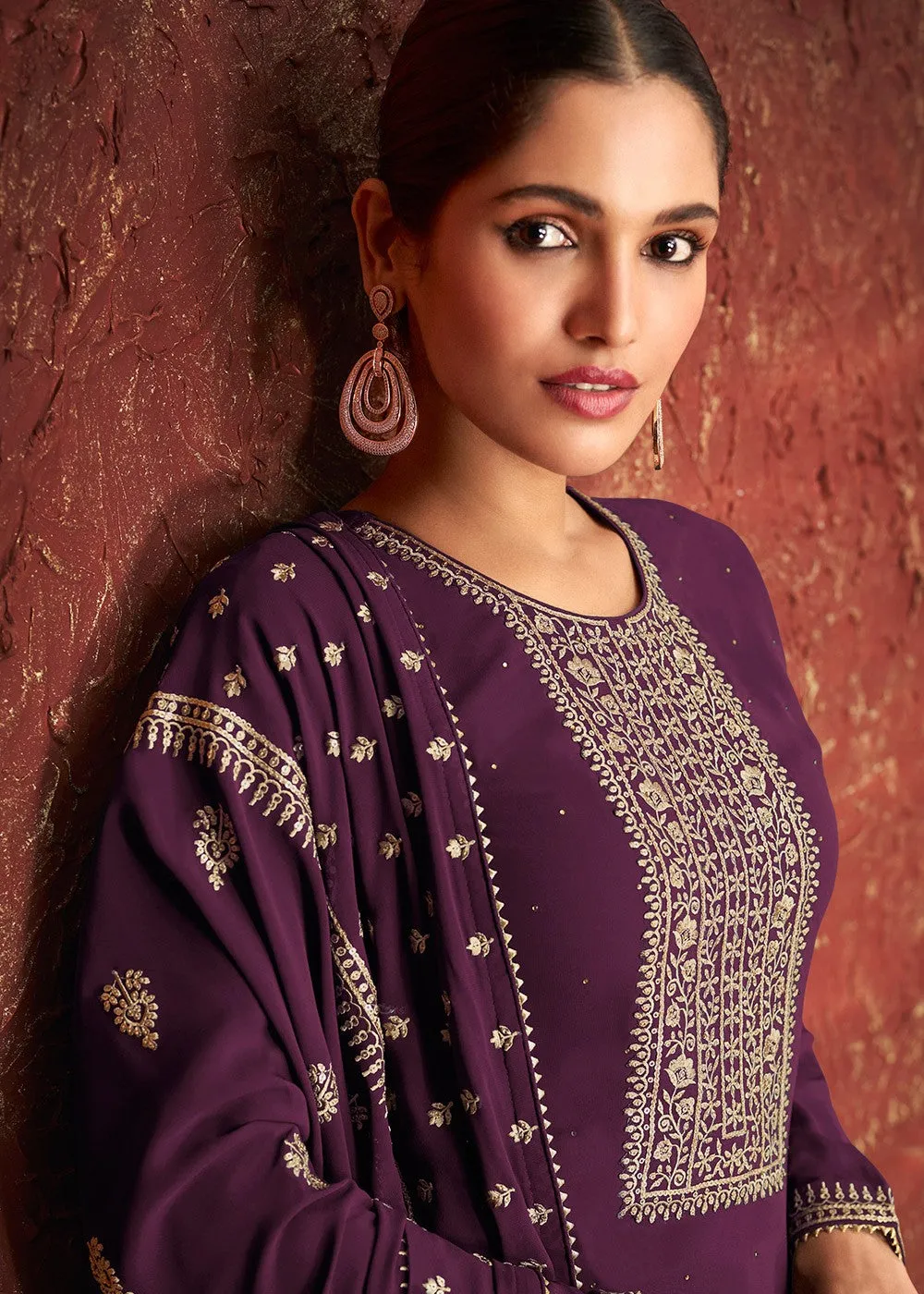 Purple & Gold Splendid Embroidered Pakistani Style Suit