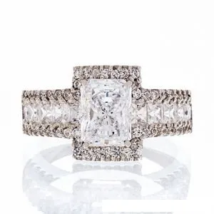 Radiant Cut  Cubic Zirconia Engagement Ring In Sterling Silver