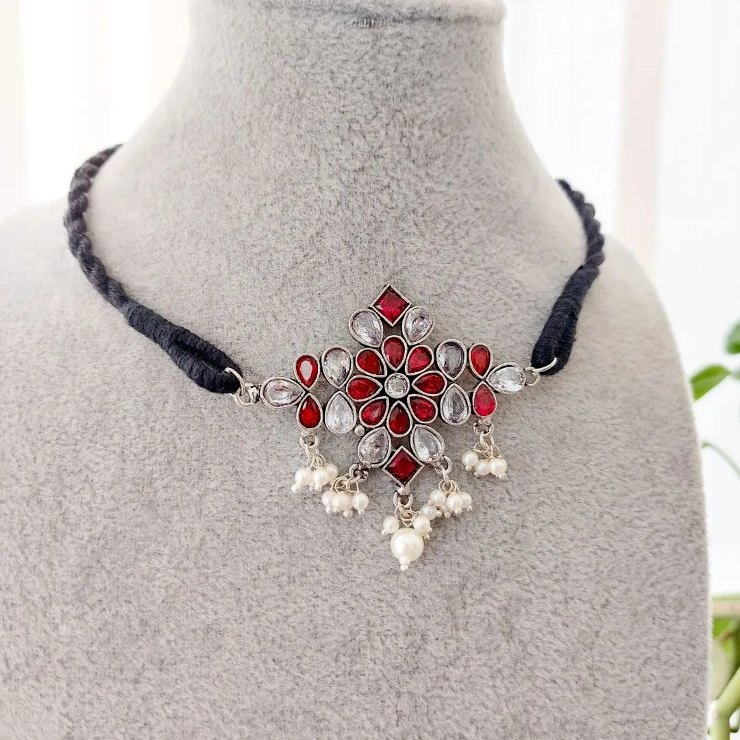 Radiant Red and White Stone Choker Necklace set