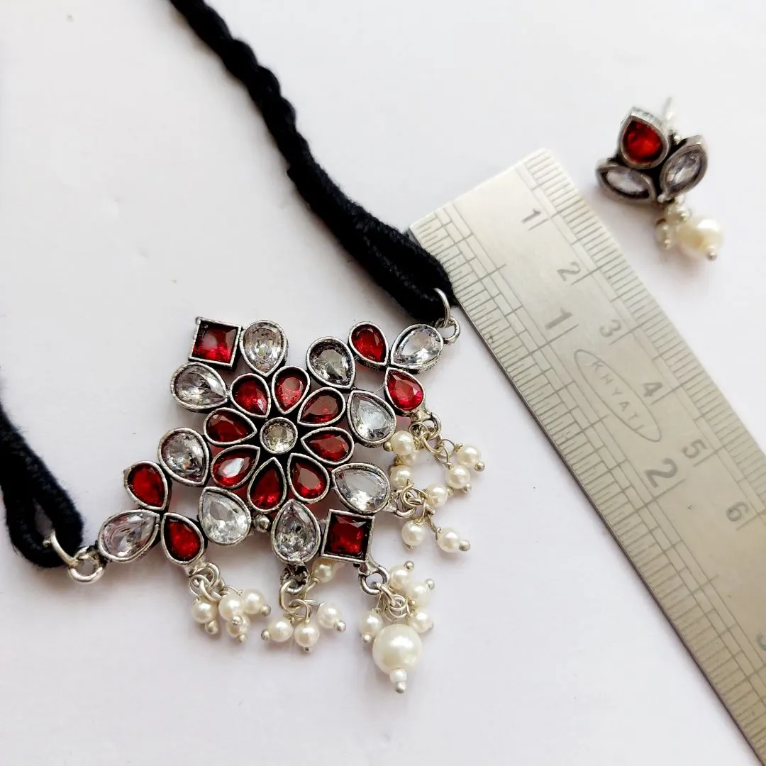 Radiant Red and White Stone Choker Necklace set