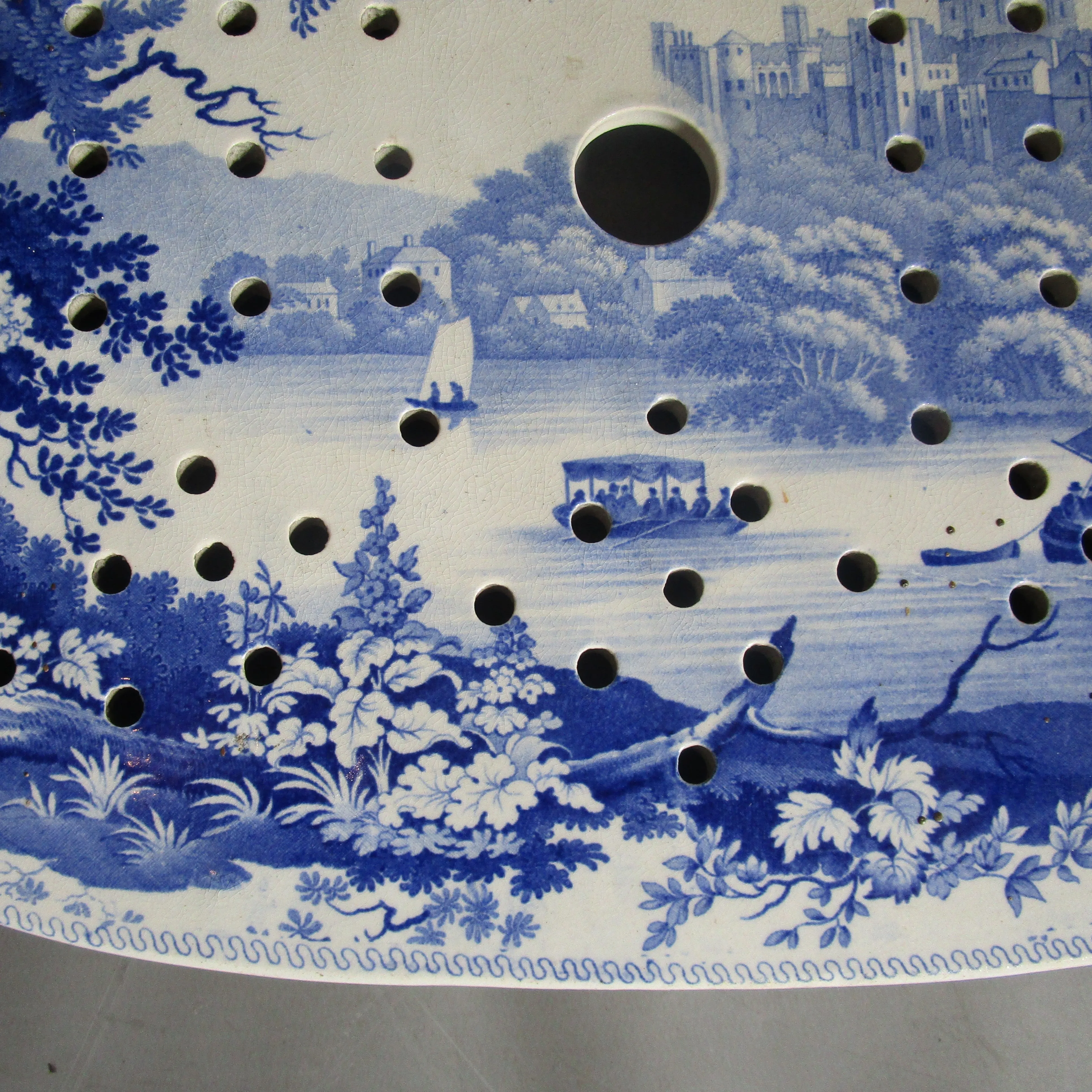 Rare Blue And White Strainer Plate English Scenery Winsor Castle Georgian c1810