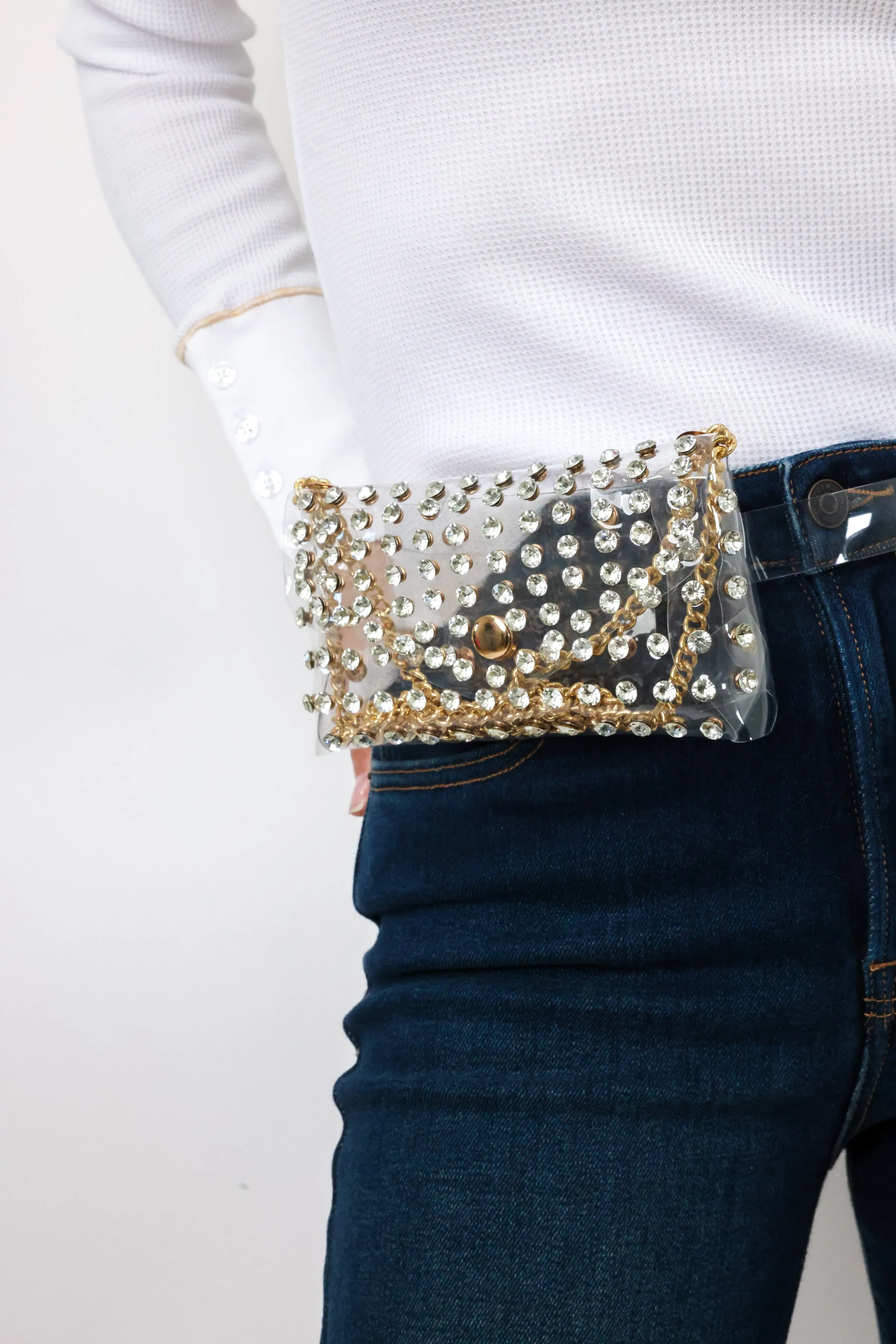 Rhinestone Transparent Belt Bag