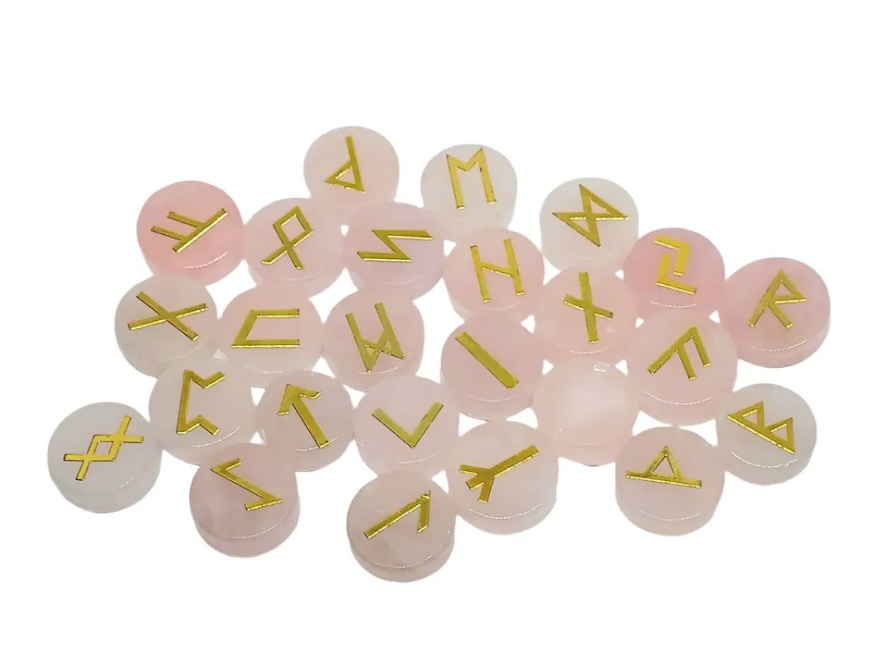 Rose Quartz Crystal Norse Elder Futhark Runes