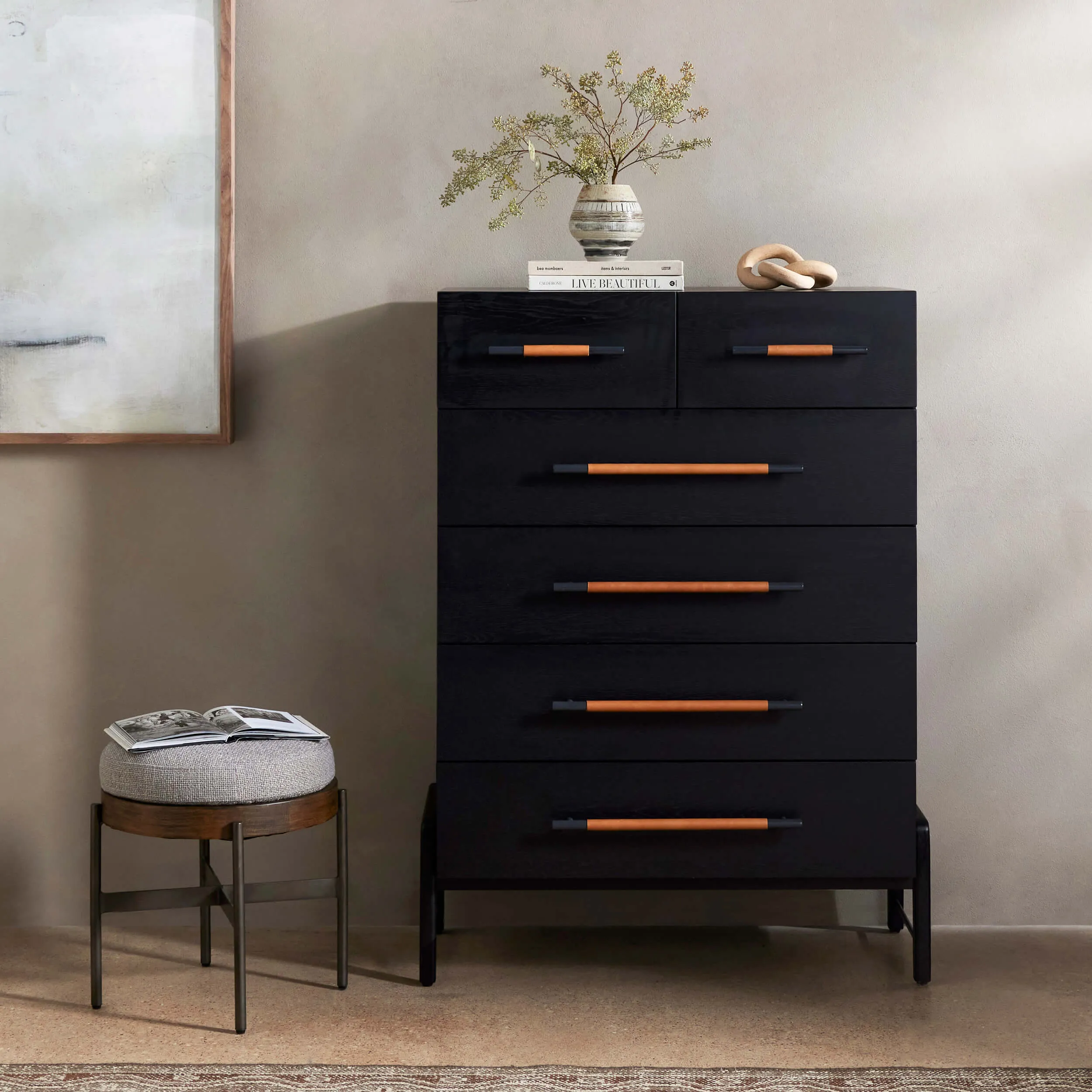 Rosedale 6 Drawer Tall Dresser, Ebony Oak