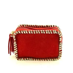 Saddle Stitch Leather Bag in Suede - Red