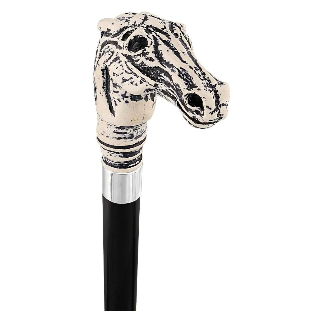 Scratch and Dent Scrimshaw Horse Head Cane - Unique Art Carved Design V3077