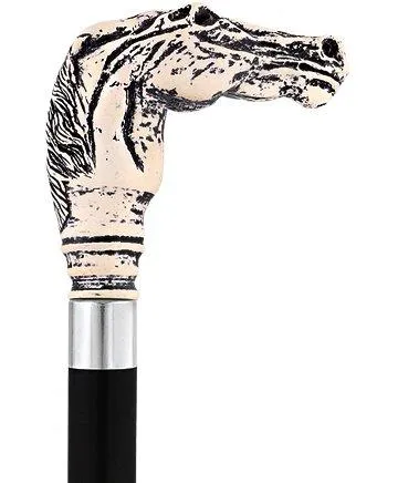 Scratch and Dent Scrimshaw Horse Head Cane - Unique Art Carved Design V3077