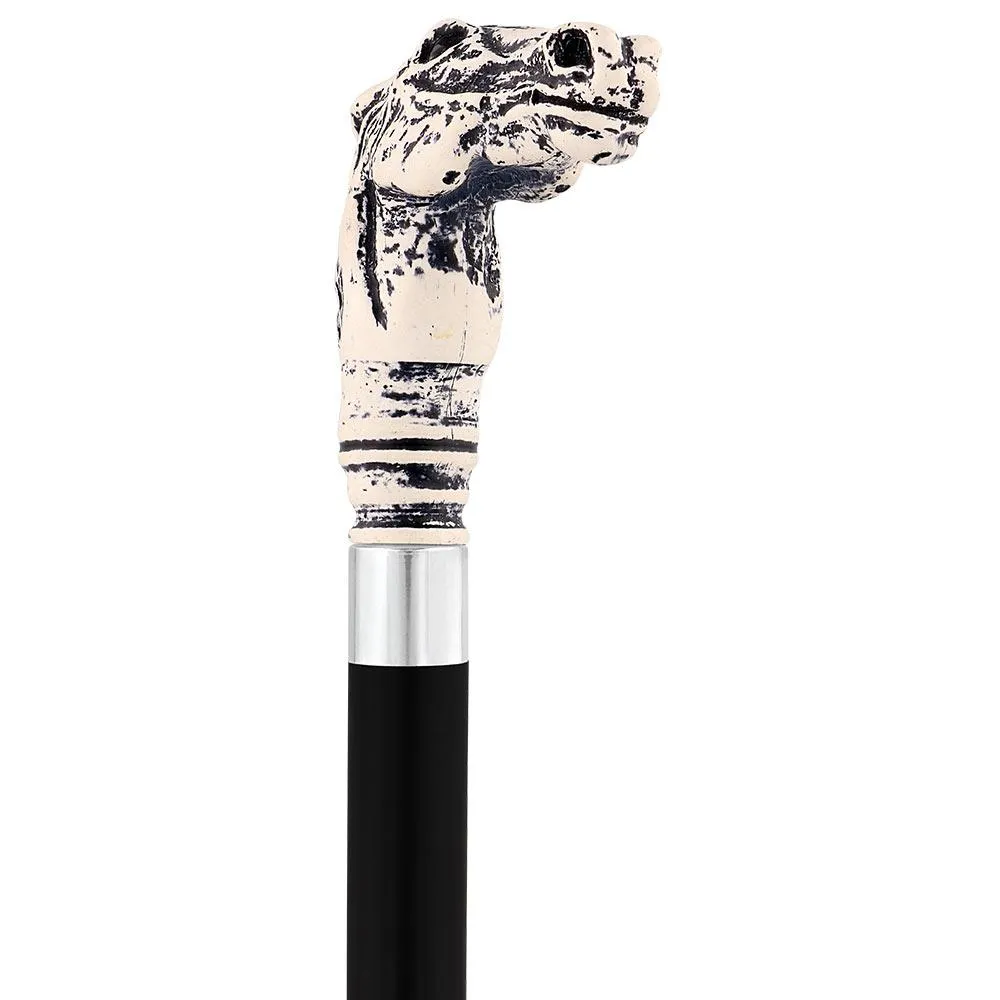 Scratch and Dent Scrimshaw Horse Head Cane - Unique Art Carved Design V3077