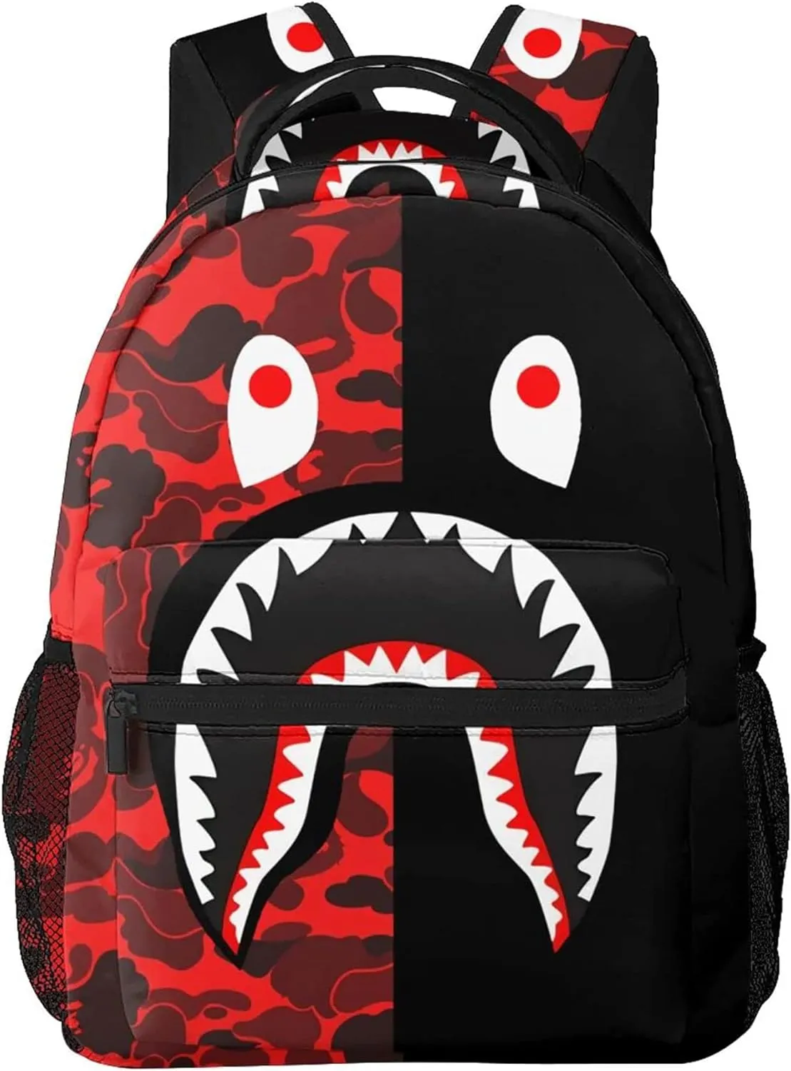 Shark Print Red Camo Travel Laptop Backpack