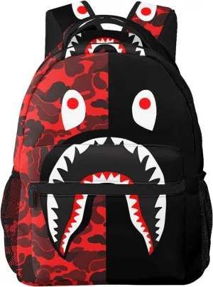 Shark Print Red Camo Travel Laptop Backpack