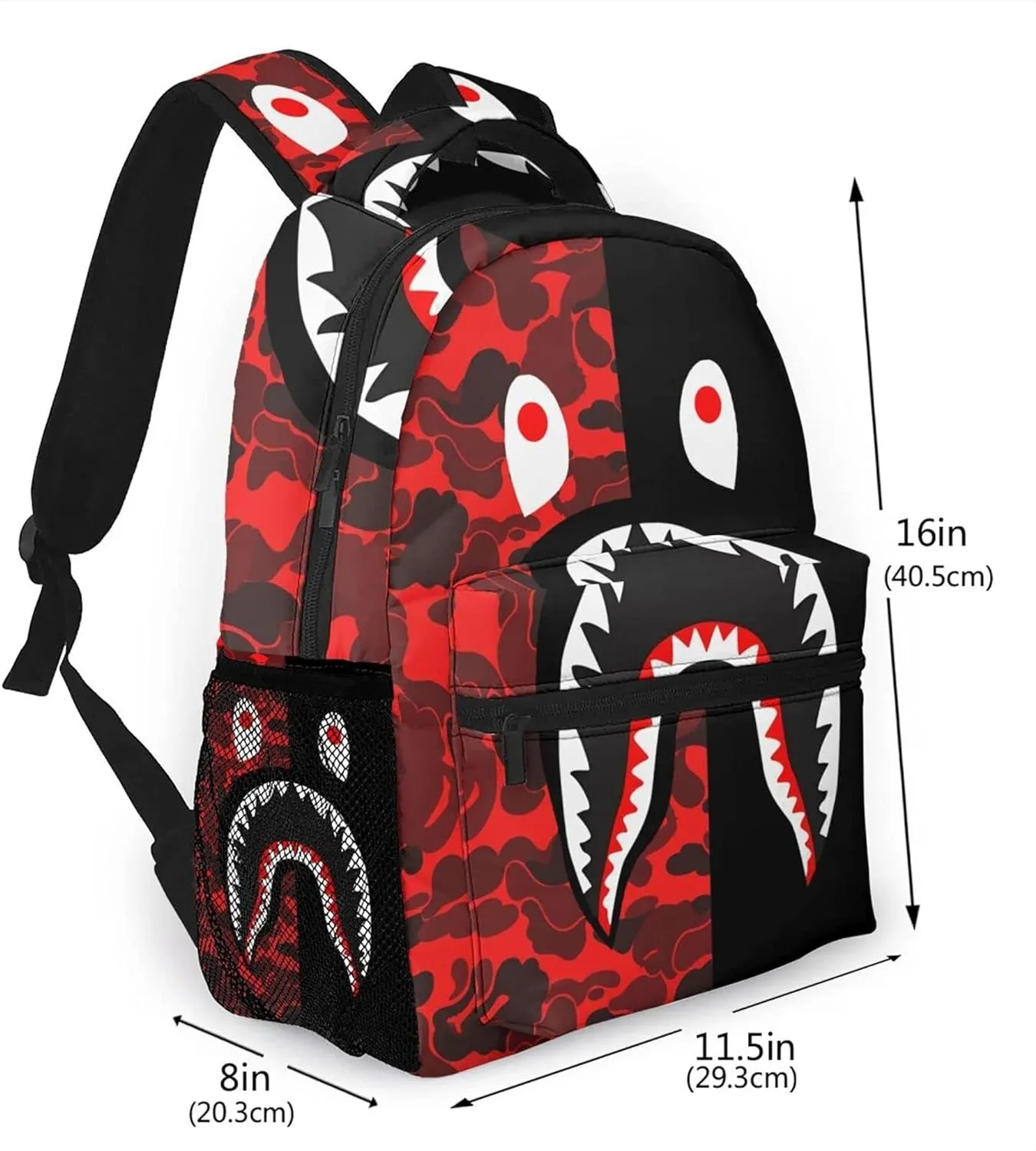 Shark Print Red Camo Travel Laptop Backpack