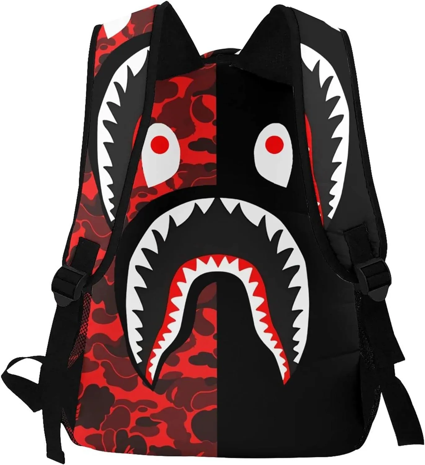 Shark Print Red Camo Travel Laptop Backpack