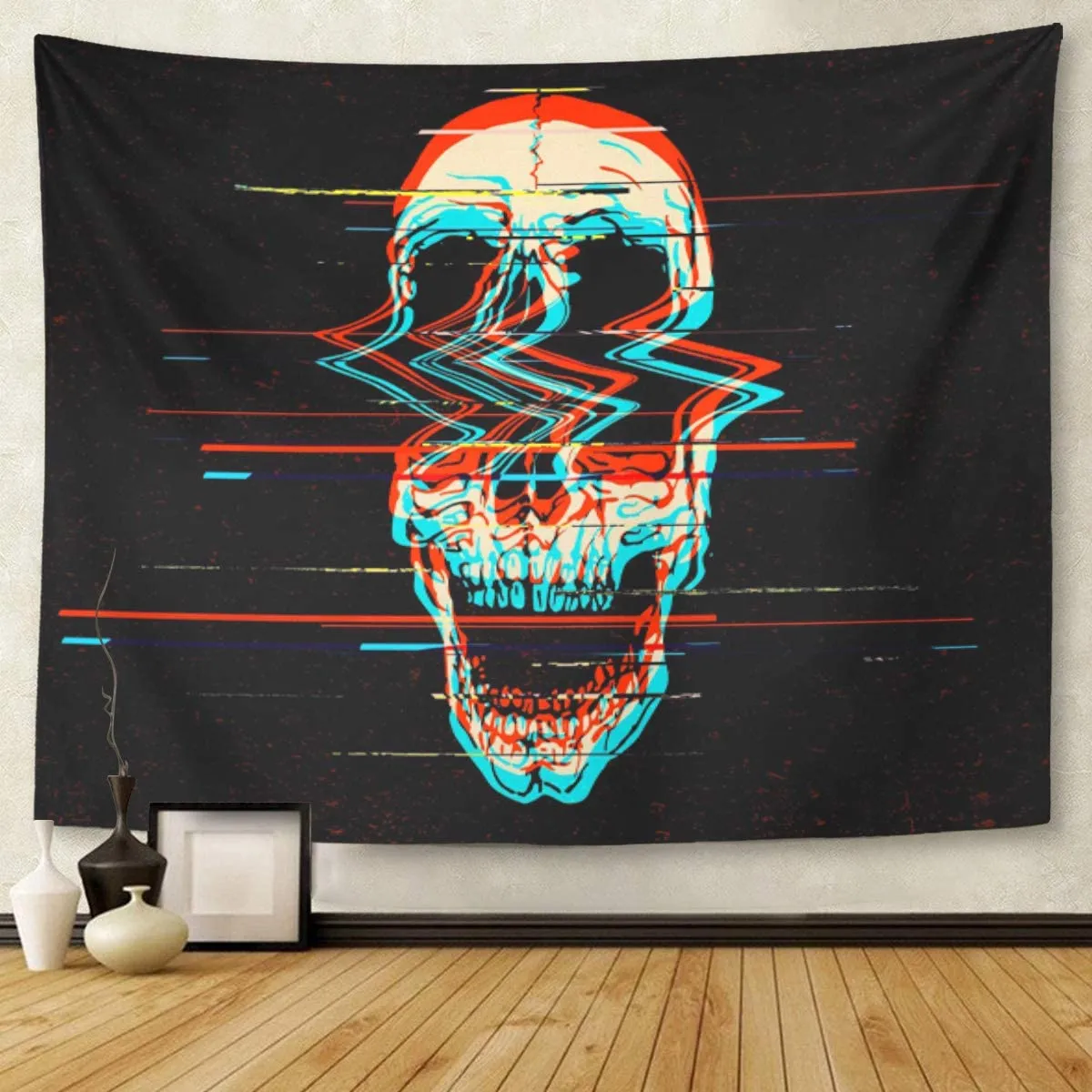 Skull Glitch Tapestry