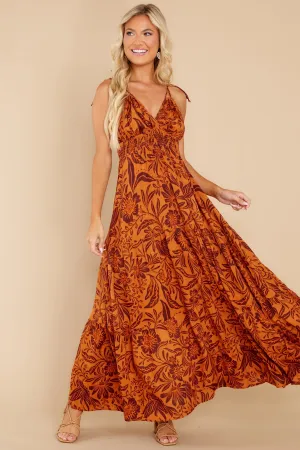 Splendid Living Golden Orange Floral Print Maxi Dress