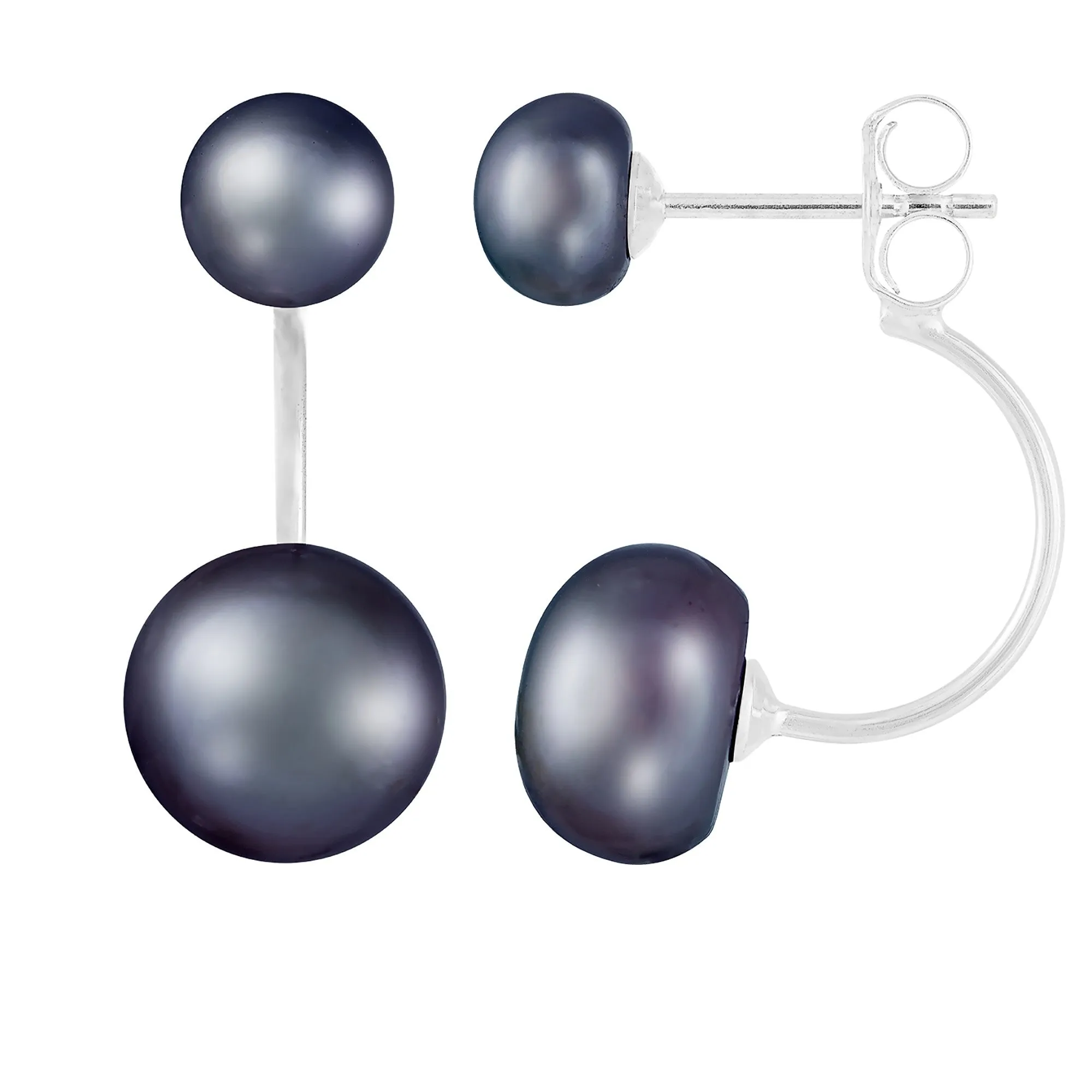 Splendid Pearls Double Freshwater Pearl Earrings Set In Sterling Silver