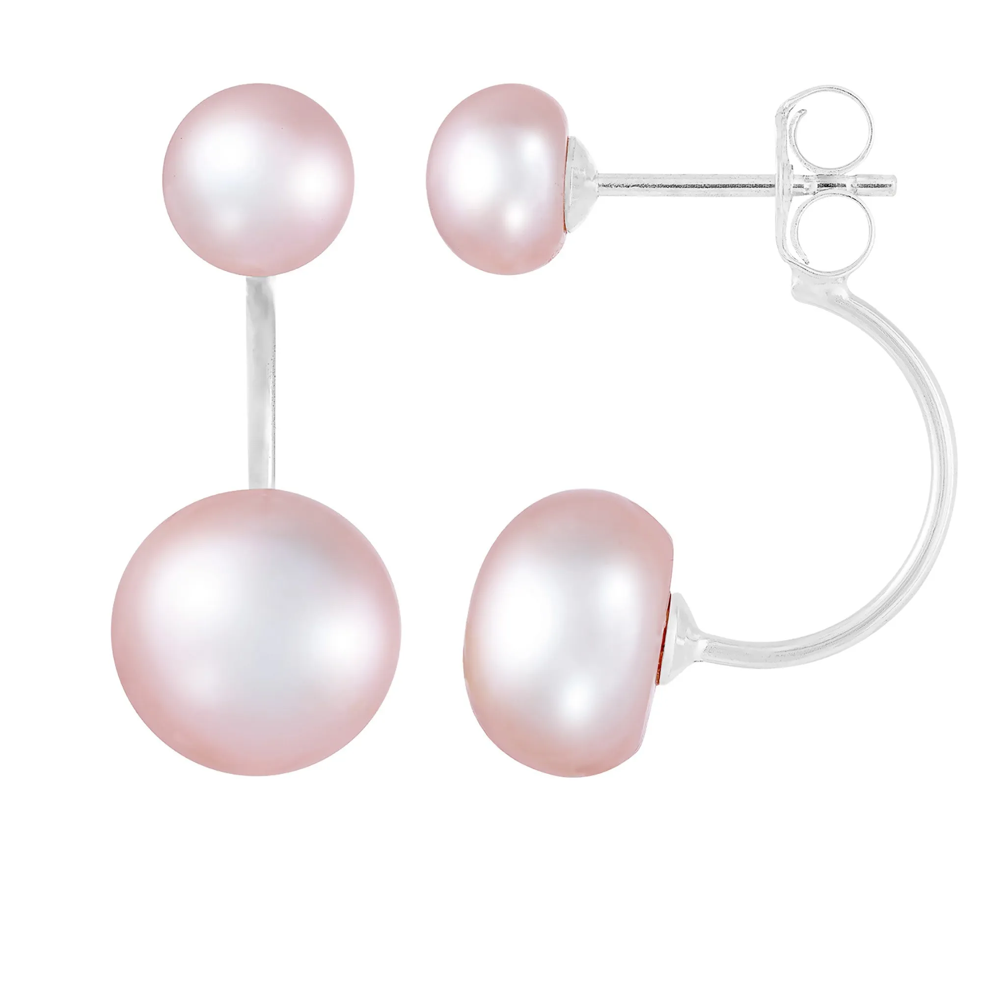 Splendid Pearls Double Freshwater Pearl Earrings Set In Sterling Silver