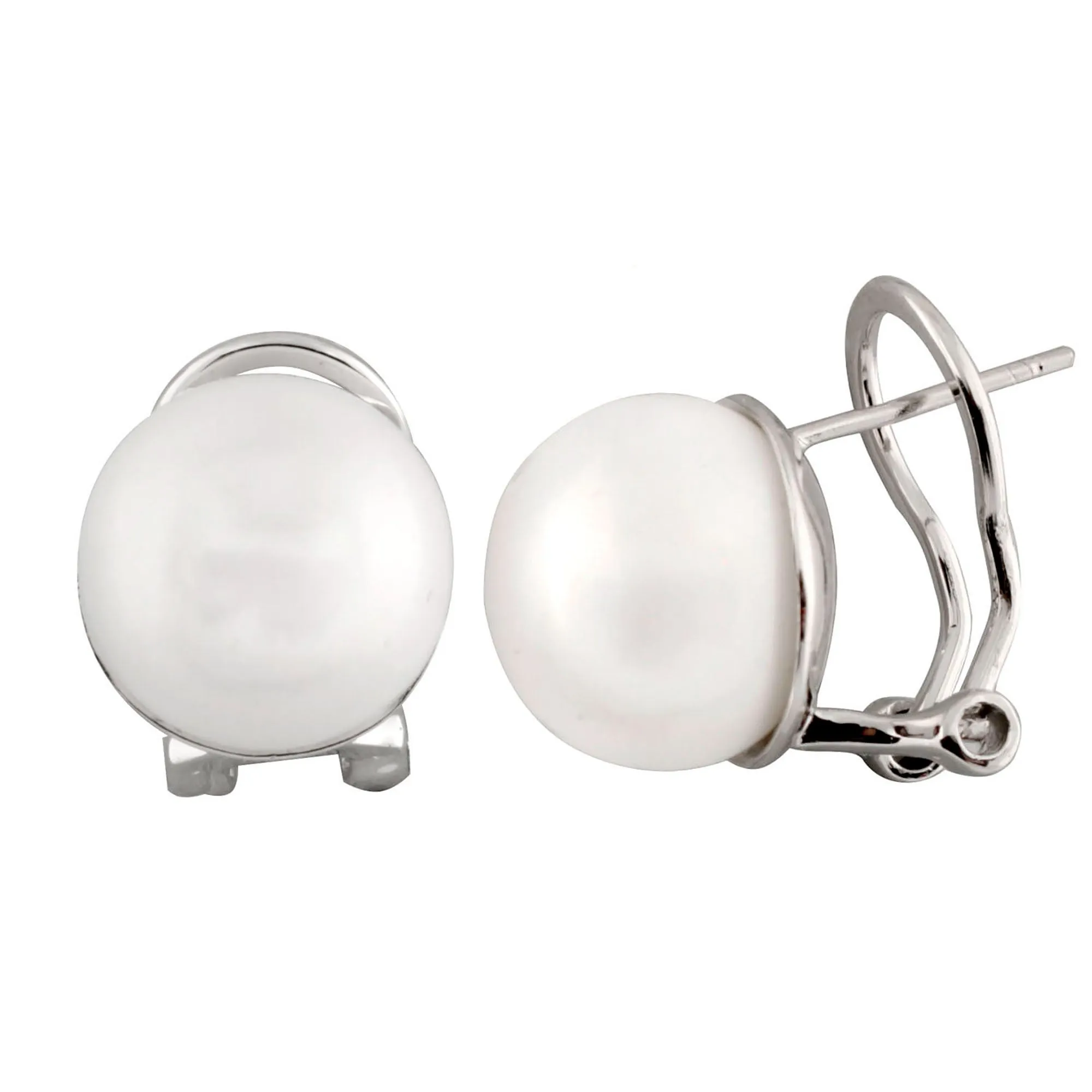 Splendid Pearls Omega Clip Large Pearl Stud Earrings