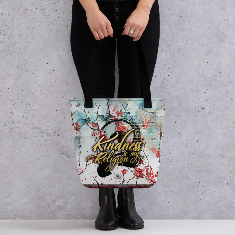 Spread the Message: Kindness is My Religion with Canvas Tote Bag Cherry Blossom Floral Bag | KMR01