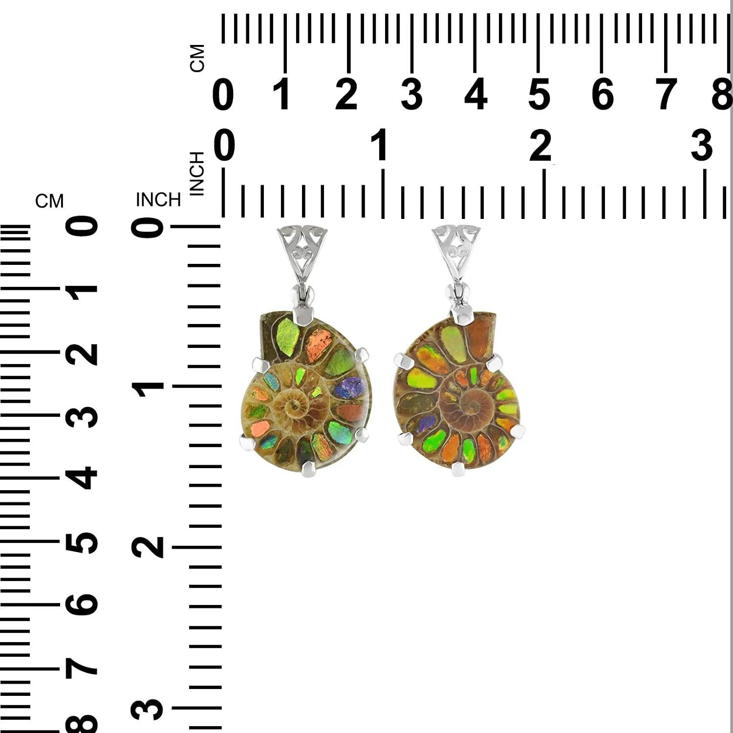 Starborn Ammonite with Ammolite Inlay Sterling Silver Prong Set Pendant with Filigree Eyelet