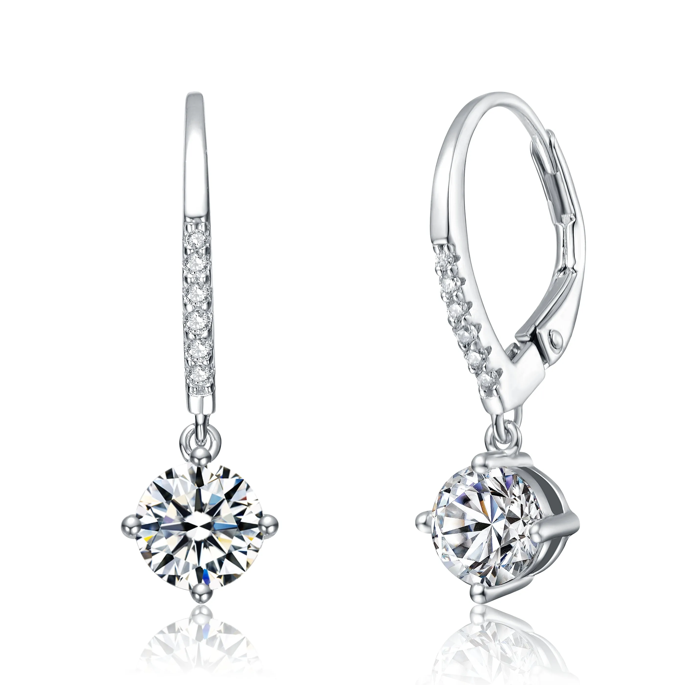 Sterling Silver White Gold Plated with 0.11ct Lab Created Moissanite Drop Huggie Hoop Earrings