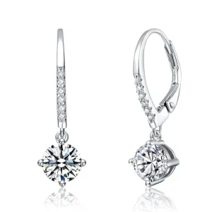 Sterling Silver White Gold Plated with 0.11ct Lab Created Moissanite Drop Huggie Hoop Earrings