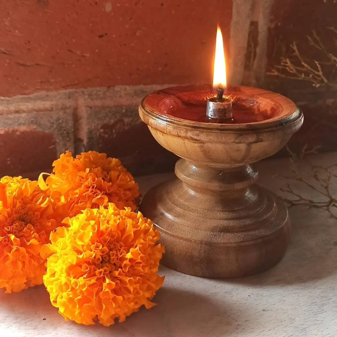 Teak Diya | Wood carved diya