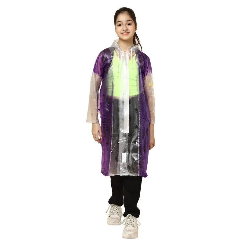 THE CLOWNFISH Laurel Series Kids Waterproof PVC Longcoat with Adjustable Hood & Extra Space for Backpack/Schoolbag Holding. Printed Plastic Pouch. Kid Age-10-11 years (Size-39-Blue)