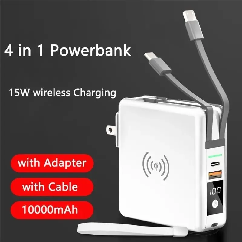 TUTT 4 in 1 Universal Travel Adapter 10000mah Power Bank | 3 Global Plugs Kit | Wireless Charging | 30W Type-C | 3 in 1 Multi Charging Cable | Carrying Bag EU,UK,USA,AUSTRALIA