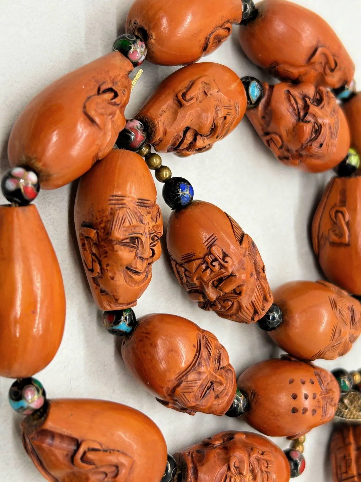 Unique Carved Olive Wood Prayer Beads Luohan Arhats