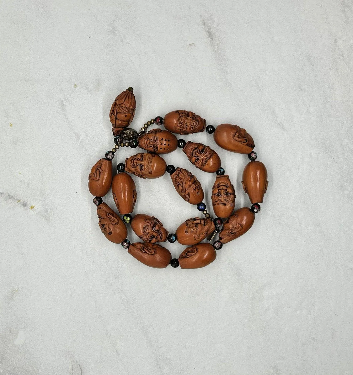 Unique Carved Olive Wood Prayer Beads Luohan Arhats